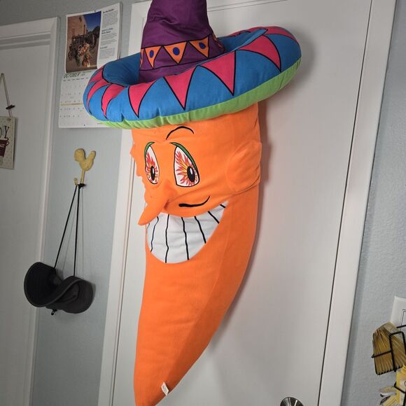 VTG Plush Neon Orange Jalapeño Caliente Toy Factory Mr. Pepper Esa Sombrero 36” - Picture 2 of 11